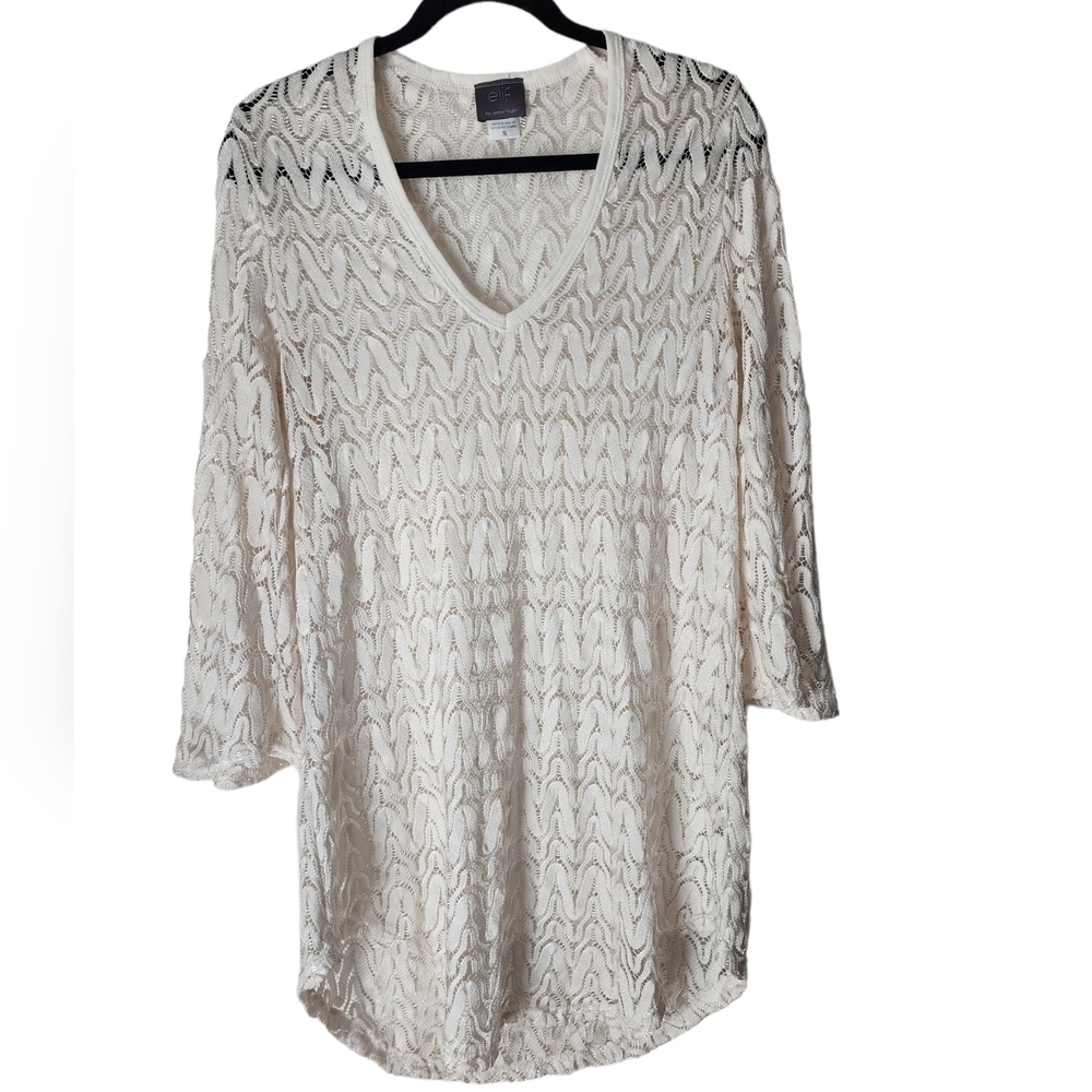 Elif by Jordan Taylor Beachwear Bell Sleeve Beach/Pool Tunic Cover up in Ivory